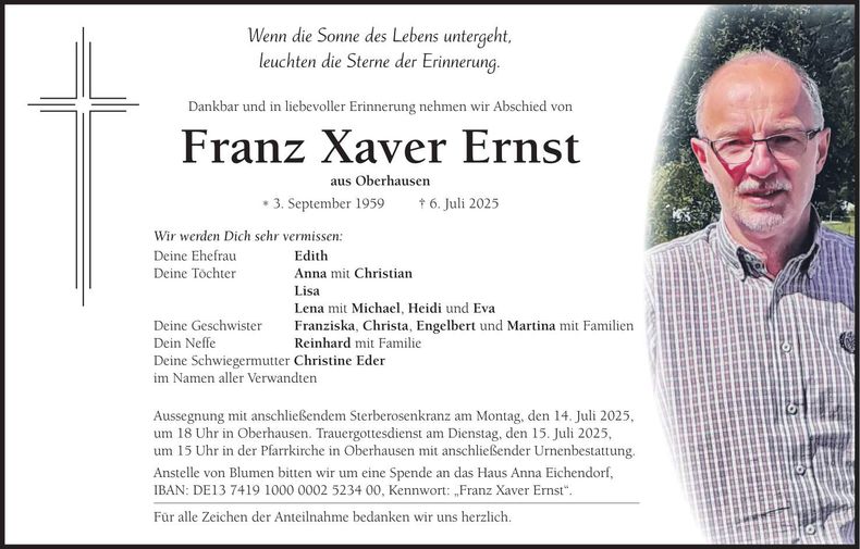 Traueranzeige Franz Xaver Ernst