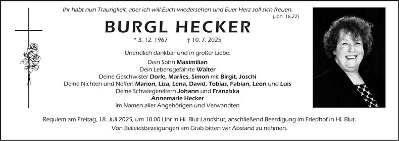 Traueranzeige Burgl Hecker