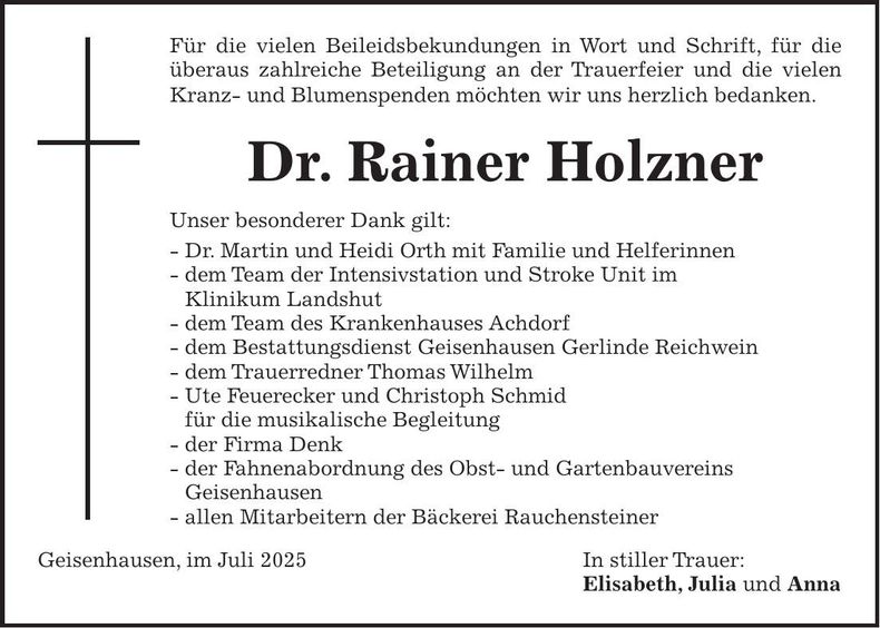 Traueranzeige Rainer Holzner