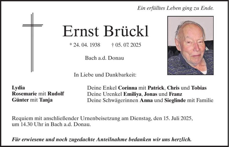 Traueranzeige Ernst Brückl