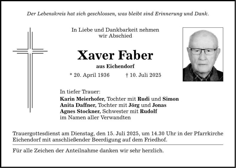 Traueranzeige Xaver Faber
