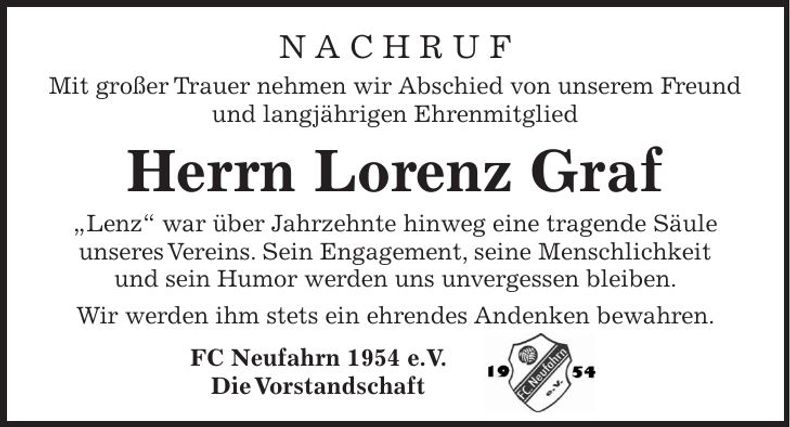 Traueranzeige Lorenz Graf
