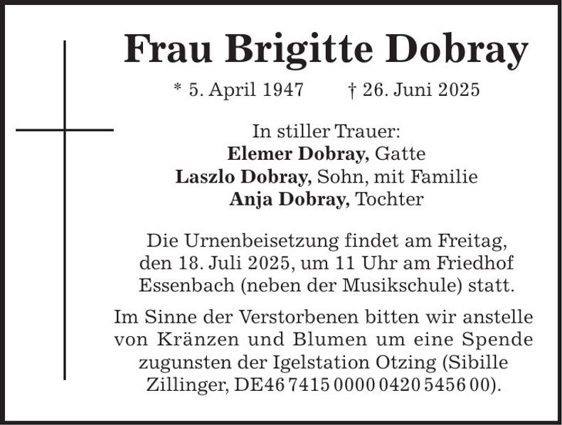 Traueranzeige Brigitte Dobray