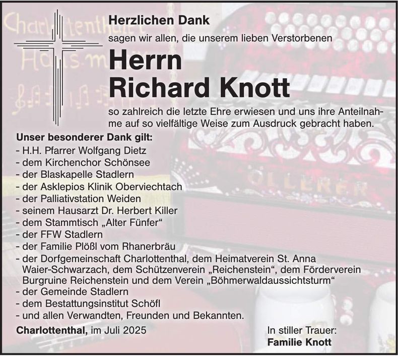Traueranzeige Richard Knott