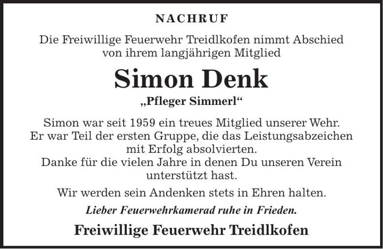 Traueranzeige Simon Denk