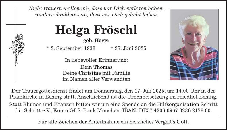 Traueranzeige Helga Fröschl