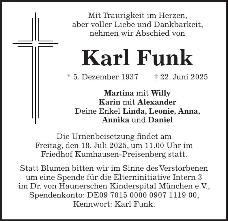 Traueranzeige Karl Funk