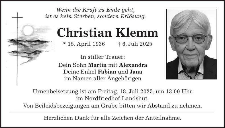Traueranzeige Christian Klemm