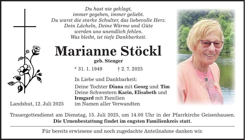 Traueranzeige Marianne Stöckl