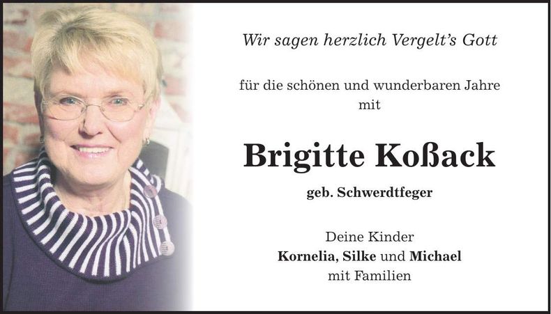 Traueranzeige Brigitte Koßack