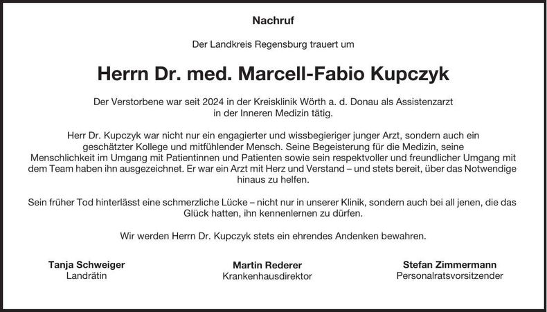 Traueranzeige Dr. med. Marcell-Fabio Kupczyk