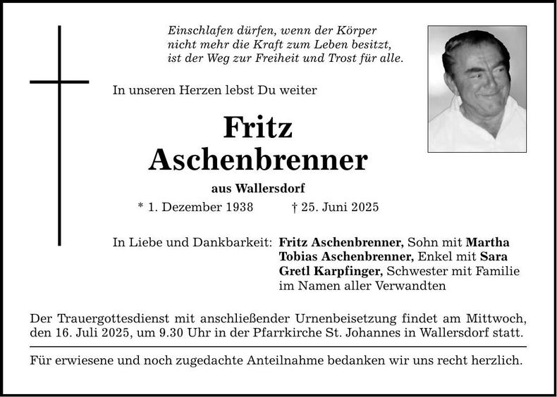 Traueranzeige Fritz Aschenbrenner
