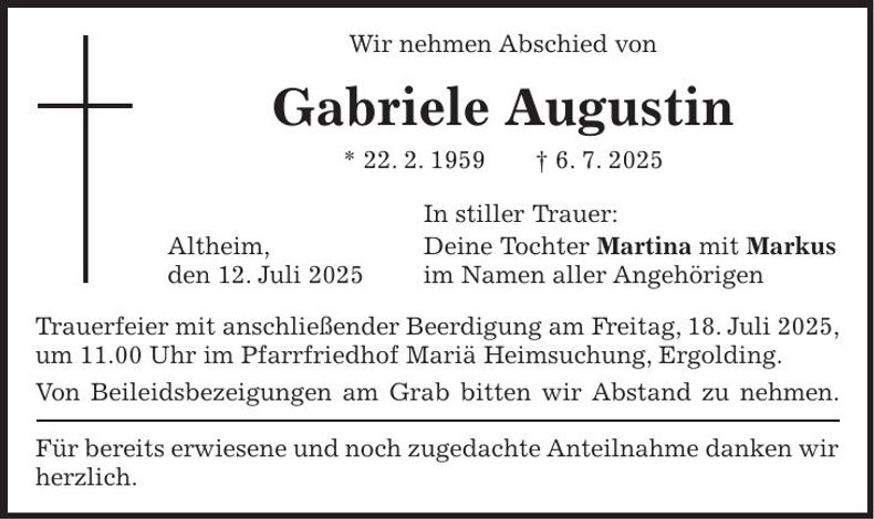 Traueranzeige Gabriele Augustin