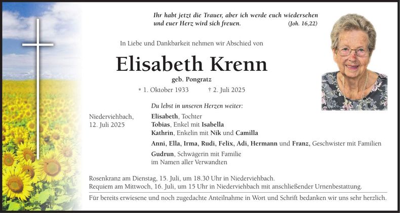 Traueranzeige Elisabeth Krenn