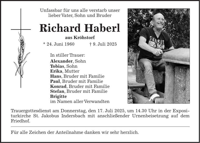 Traueranzeige Richard Haberl