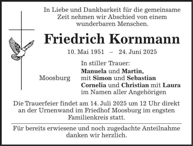 Traueranzeige Friedrich Kornmann