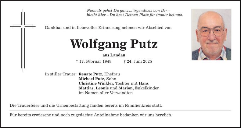 Traueranzeige Wolfgang Putz