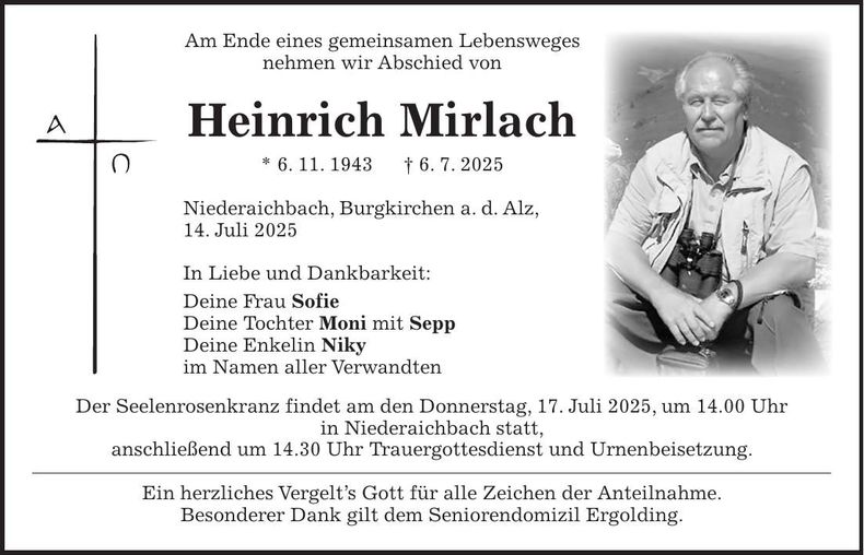 Traueranzeige Heinrich Mirlach