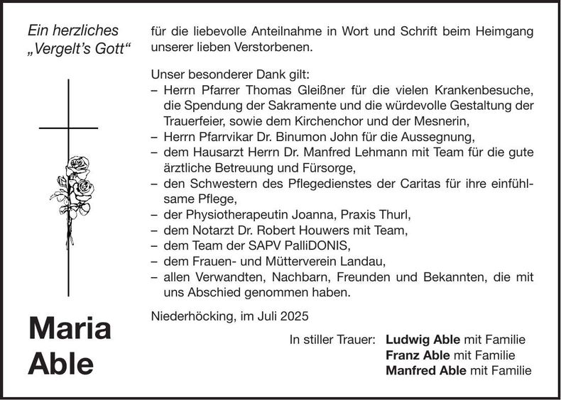 Traueranzeige Maria Able