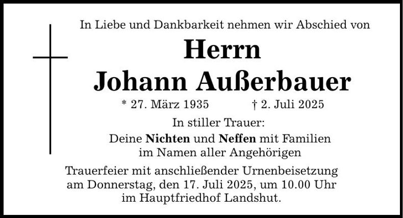 Traueranzeige Johann Außerbauer