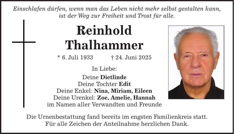 Traueranzeige Reinhold Thalhammer