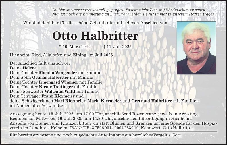Traueranzeige Otto Halbritter
