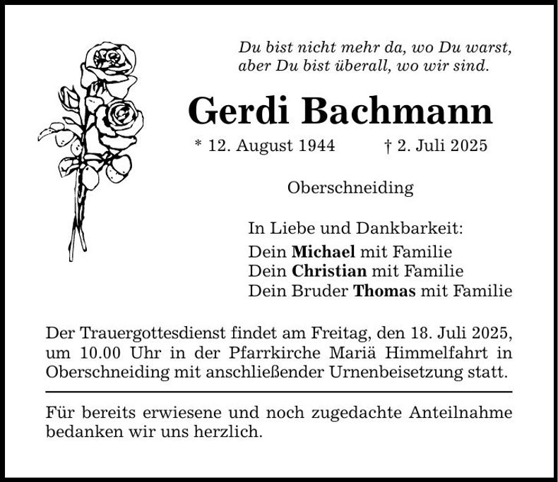 Traueranzeige Gerdi Bachmann