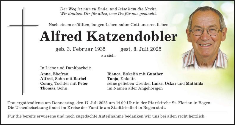 Traueranzeige Alfred Katzendobler
