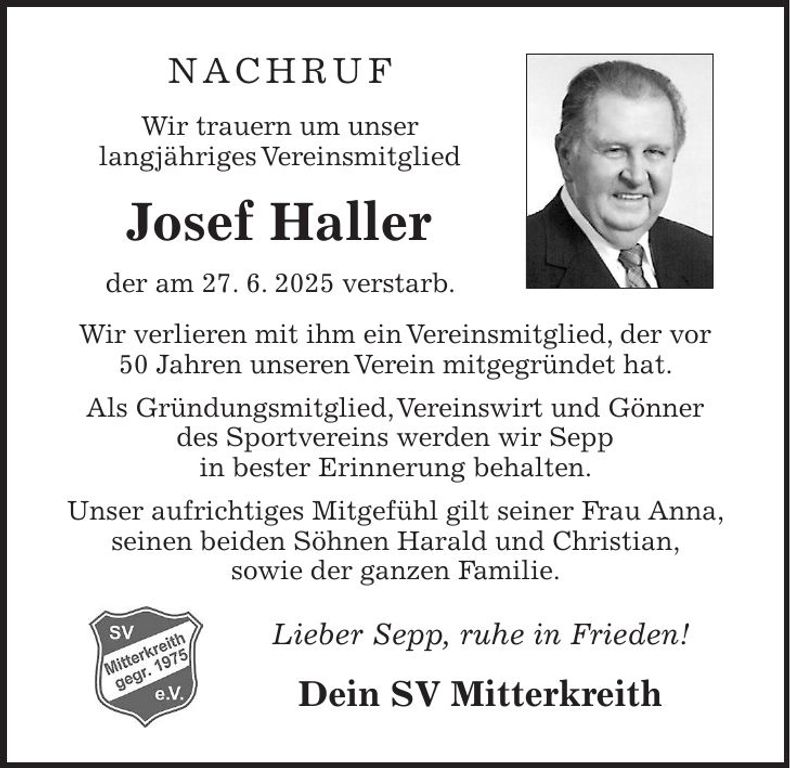 Traueranzeige Josef Haller