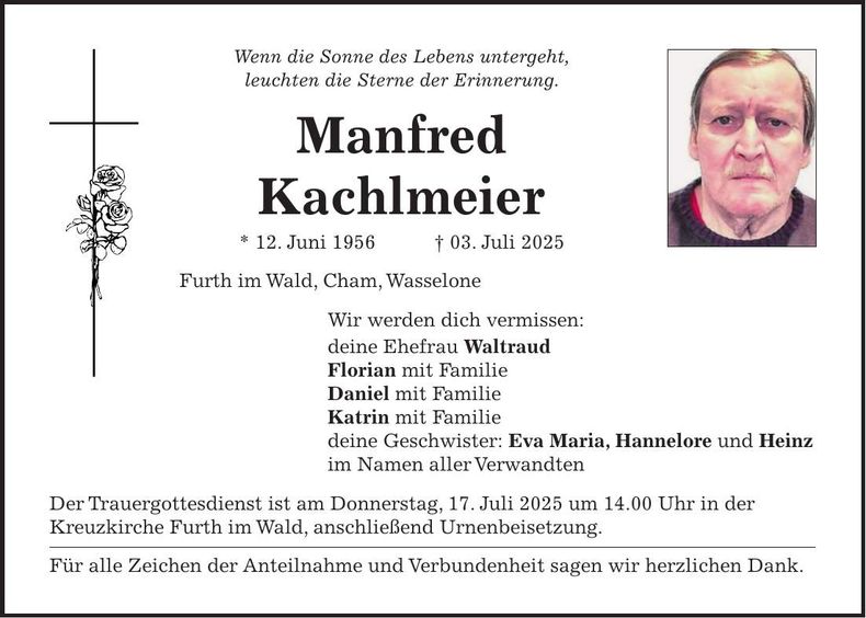 Traueranzeige Manfred Kachlmeier
