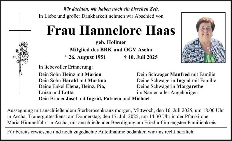 Traueranzeige Hannelore Haas