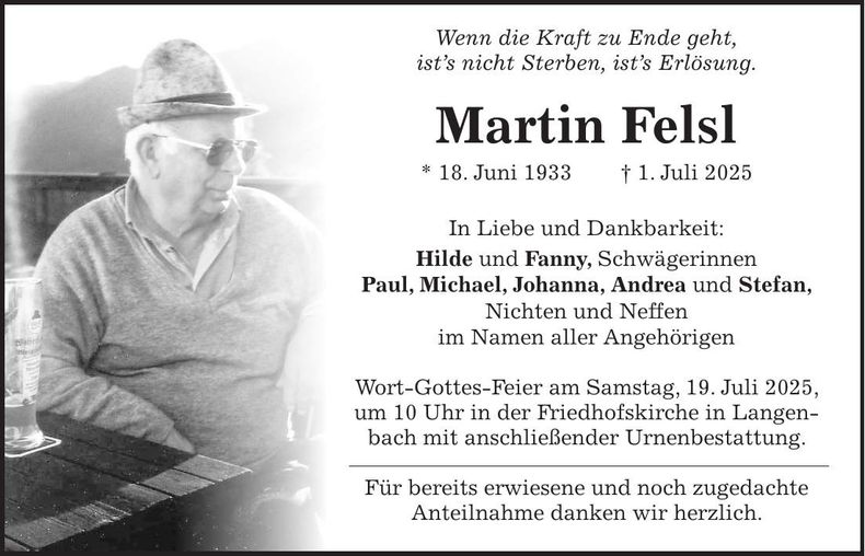 Traueranzeige Martin Felsl