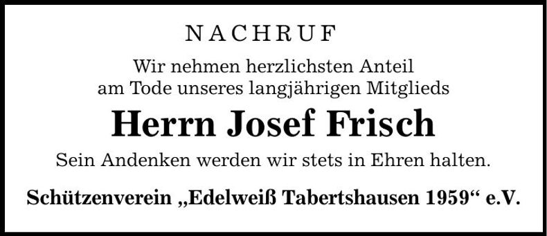 Traueranzeige Josef Frisch