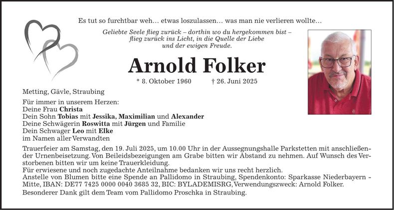Traueranzeige Arnold Folker