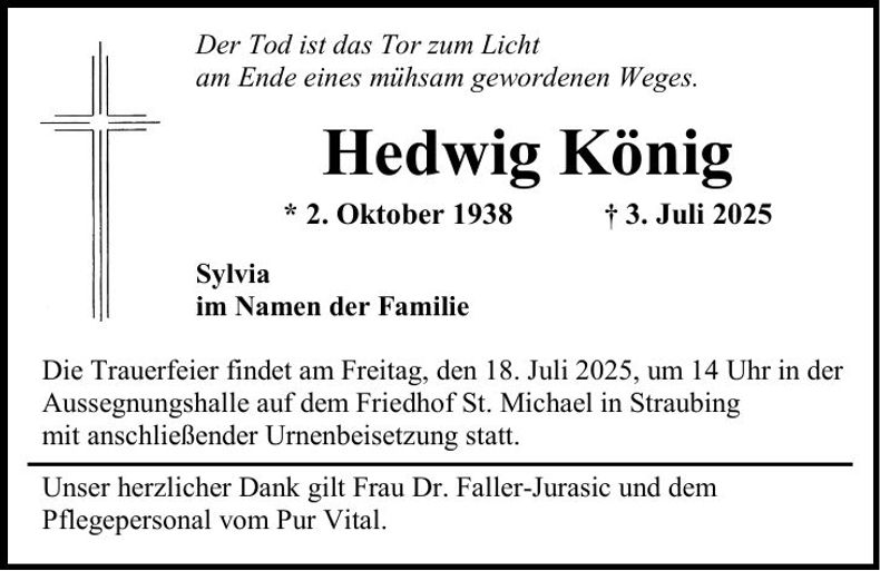 Traueranzeige Hedwig König