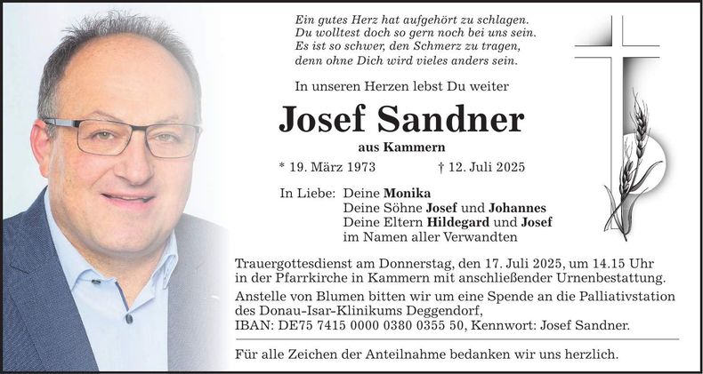 Traueranzeige Josef Sandner
