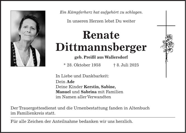 Traueranzeige Renate Dittmannsberger