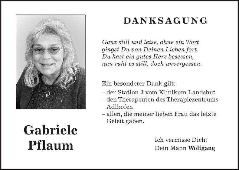 Traueranzeige Gabriele Pflaum