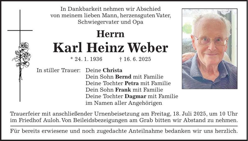 Traueranzeige Karl Heinz Weber