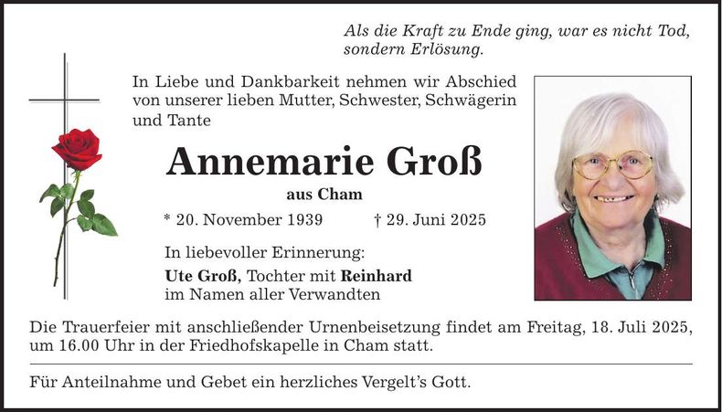 Traueranzeige Annemarie Groß