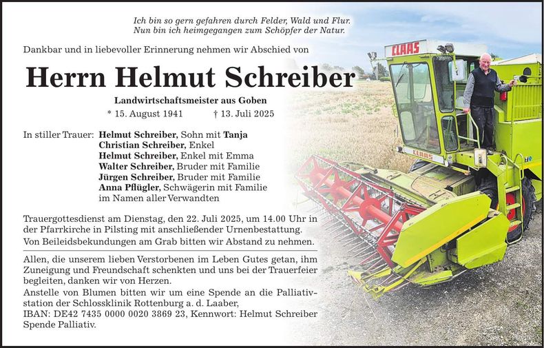 Traueranzeige Helmut Schreiber