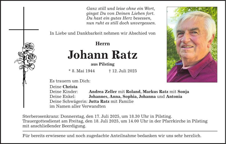 Traueranzeige Johann Ratz