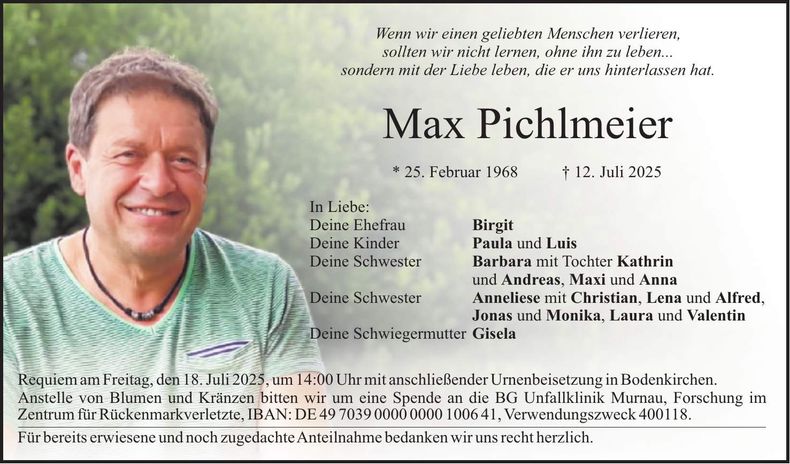 Traueranzeige Max Pichlmeier