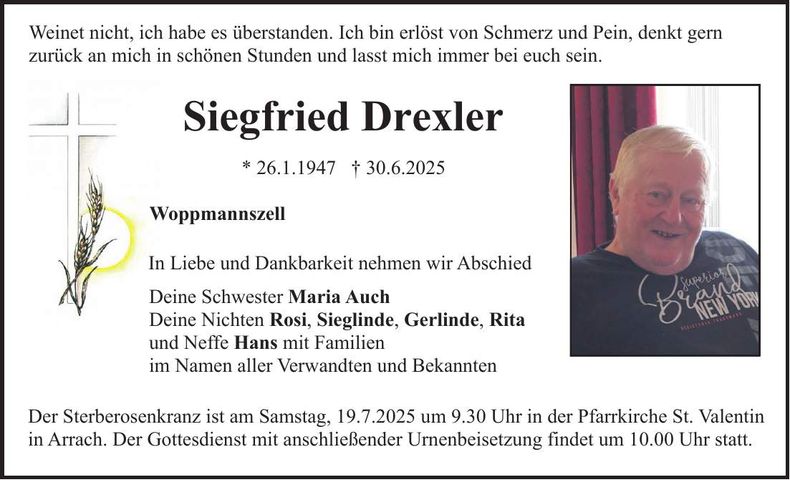 Traueranzeige Siegfried Drexler