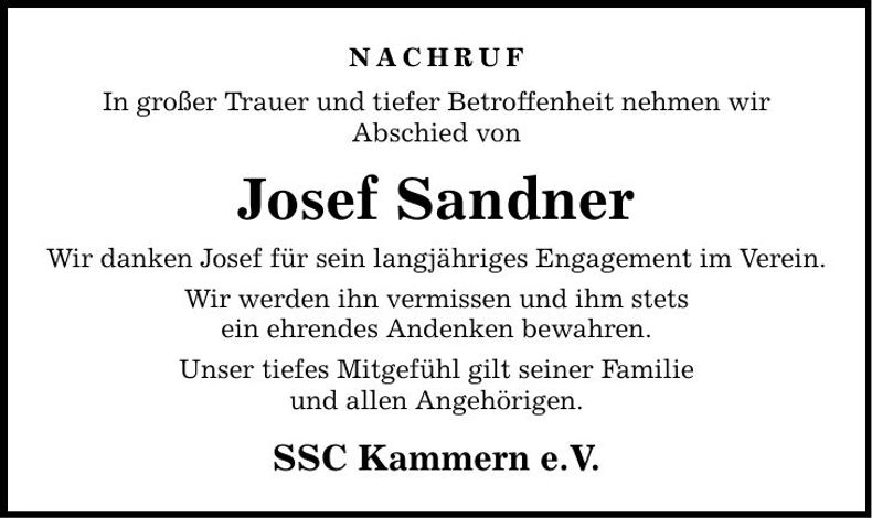 Traueranzeige Josef Sandner