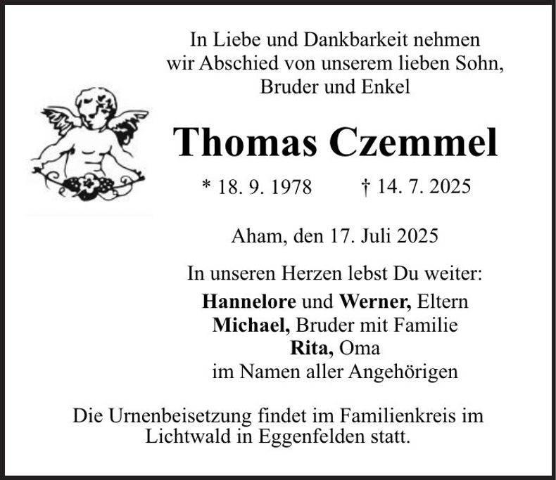 Traueranzeige Thomas Czemmel