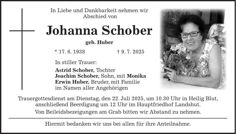 Traueranzeige Johanna Schober