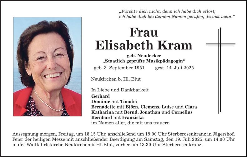 Traueranzeige Elisabeth Kram