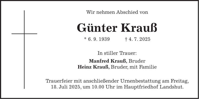 Traueranzeige Günter Krauß