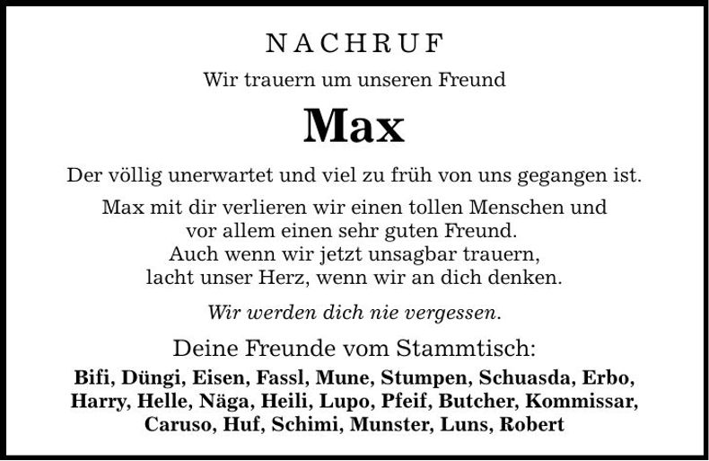Traueranzeige Max Pichlmeier